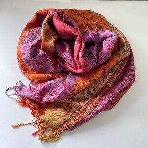 Boho Paisley PASHMINA Scarf Sunset Pink Orange Festival Shawl Wrap